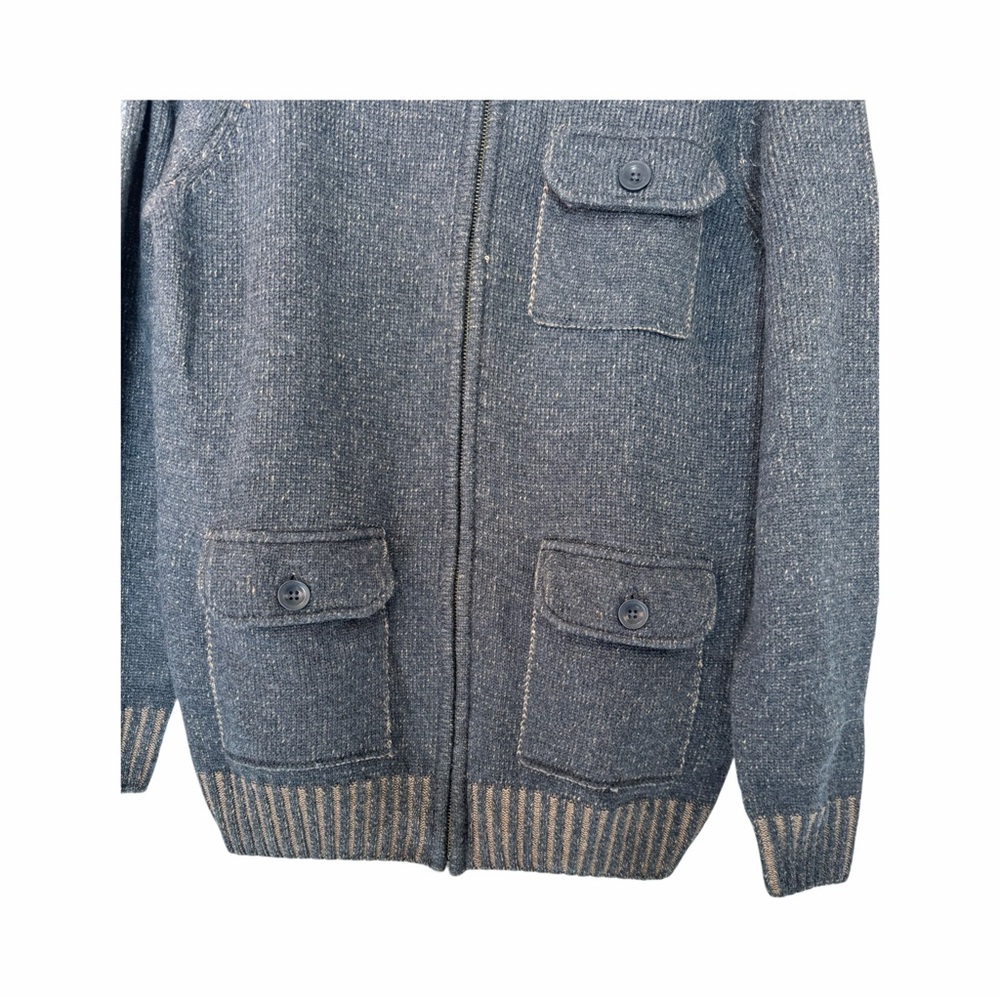 Front zip sweater jacket. Size small Wool blend Pockets Blue/tan Casual grandpa - Picture 3 of 8